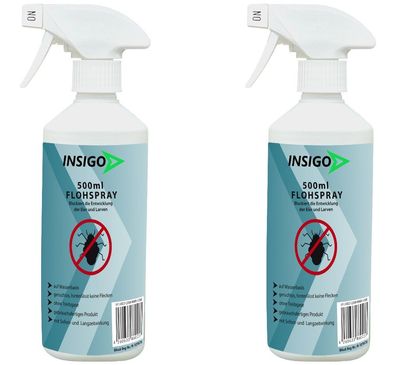 INSIGO 2x500ml Anti Floh Bekämpfung Schutz Spray Mittel Befall gegen Flöhe Vernichter