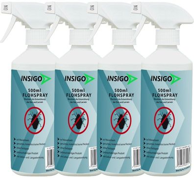 INSIGO 4x500ml Anti Floh Bekämpfung Schutz Spray Mittel Befall gegen Flöhe Vernichter