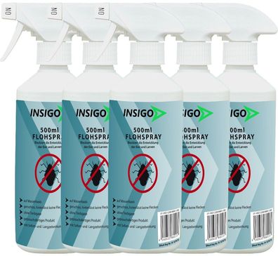 INSIGO 5x500ml Anti Floh Bekämpfung Schutz Spray Mittel Befall gegen Flöhe Vernichter