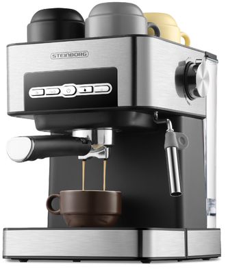 Steinborg Espressomaschine | Edelstahl Design | Touch Bedienfeld | Dampfausstoßreg...