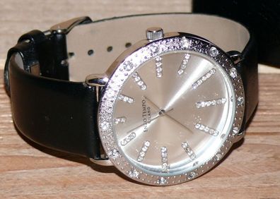 ENZO Tempo Elegante Damen Armbanduhr Schmuck Steine Leder armband Edelst 1763681