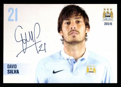 David Silva Autogrammkarte Manchester City 2015-16 Druck Signiert + G 36862