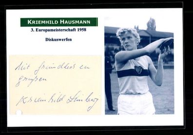 Kriemhild Hausmann 3. Europameisterschaft 1958 Diskuswerfen Orig Sign + A 224113