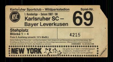 Ticket BL Karlsruher SC Bayer Leverkusen 1987-88 + G 36496