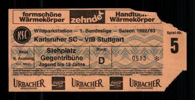 Ticket BL Karlsruher SC - VfB Stuttgart 1992-93 + G 36502