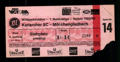 Ticket BL Karlsruher SC - Borussia Mönchengladbach 1993-94 + G 36503