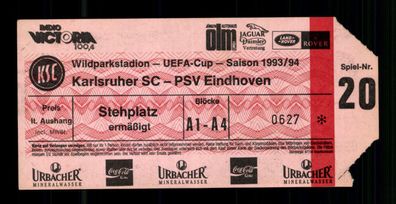 Ticket UEFA Pokal Karlsruher SC - PSV Eindhoven 1993-94 + G 36506