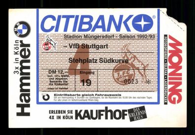 Ticket BL 1 FC Köln - VfB Stuttgart 1992-93 + G 36440