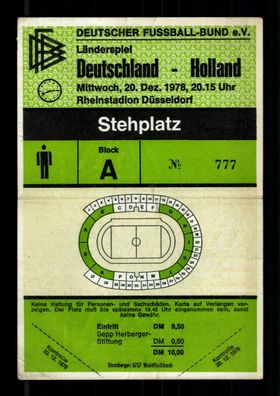 Ticket Länderspiel : Deutschland - Holland 20.12.1978 + G 36442