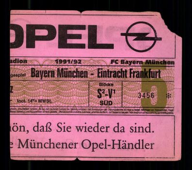 Ticket BL Bayern München - Eintracht Frankfurt 1991-92 + G 36457