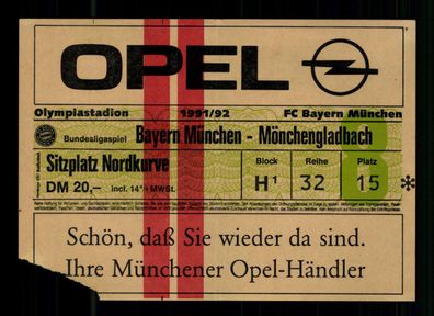 Ticket BL Bayern München - Borussia Mönchengladbach 1991-92 + G 36460