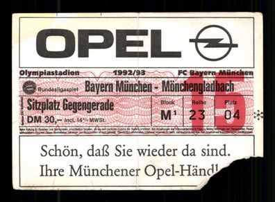 Ticket BL Bayern München - Borussia Mönchengladbach 1992-93 + G 36466