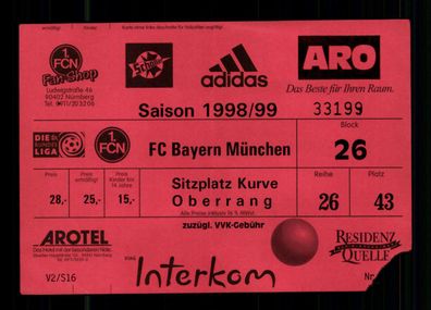Ticket BL 1 FC Nürnberg - Bayern München 1998-99 + G 36477