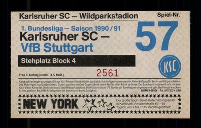 Ticket BL Karlsruher SC - VfB Stuttgart 1990-91 + G 36495