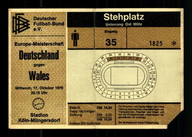 Ticket EM - Qualifikation 1980 : Deutschland -Wales 17.10.79 + G 36443