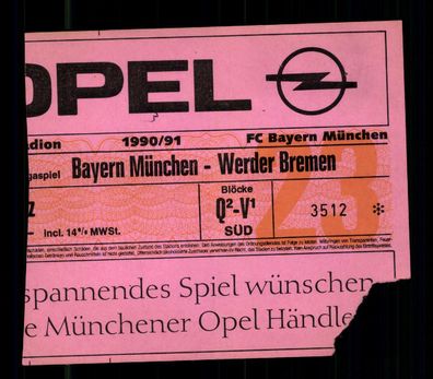 Ticket BL Bayern München - Werder Bremen 1990-91 + G 36448