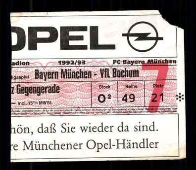Ticket BL Bayern München - VfL Bochum 1992-93 + G 36450