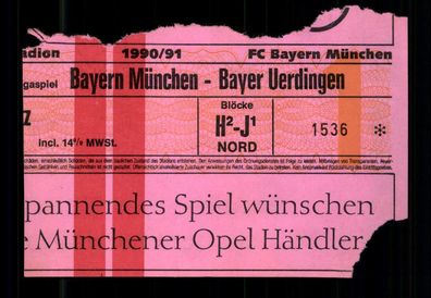 Ticket BL Bayern München - Bayer Uerdingen 1990-91 + G 36455