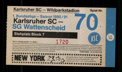 Ticket BL Karlsruher SC - SG Wattenscheid 09 1990-91 + G 36492