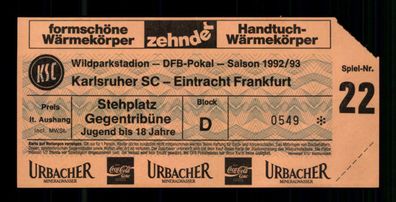 Ticket DFB Pokal Karlsruher SC - Eintracht Frankfurt 1993-94 + G 36504