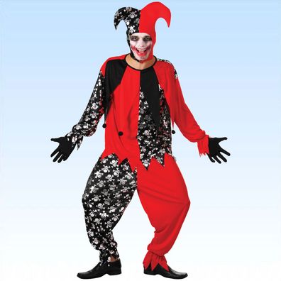 Böser Hofnarr Gr. 48-52 Kostüm Clown mit silbernem Totenköpfen Jester Spaßvogel