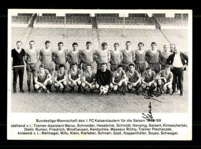 Original Mannschaftskarte 1 FC Kaiserslautern 1968-69 Original Signiert Soyez