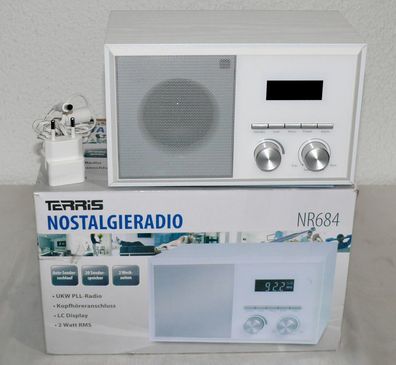 Terris NR684 Nostalgie Mobile Digital Radio UKW LCD PLL UHR SLEEP 2x Alarm Weiß