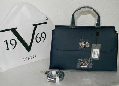 Versace VI20AI0022 Patta 19 V 69 Italia Leder Damen Schulter Tasche Navy Gold