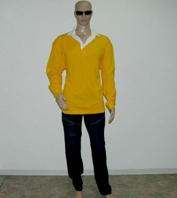 Russell Jerzees 610M Polo Hemd Shirt Langarm Regular Fit Gelb Weiß 2XL 100% Cott