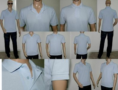 Dressmann Basic Pigue Zweiknopf Polo Hemd Shirt Regular Fit Kurzarm Hell Blau M