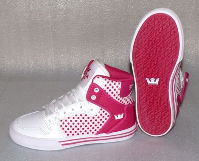 Supra Vaiders S11210K HI Cut Kinder Schuhe Freizeit Sneaker Gr 32 UK13 Pink Weiß