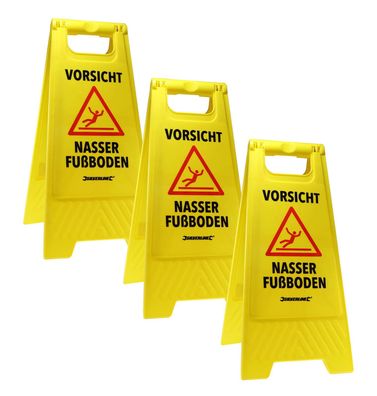 3er Set Warnschild Vorsicht nasser Fußboden Rutschgefahr Aufsteller Schild gelb