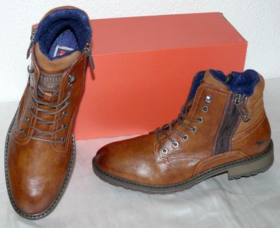 Mustang ZIP Warme Herbst Winter Leder Schuhe Boots Stiefel Futter 42 Cognac N76