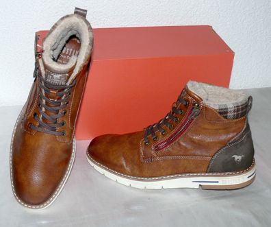 Mustang ZIP Warme Herbst Winter Leder Schuhe Boots Stiefel Futter 42 Cognac N50