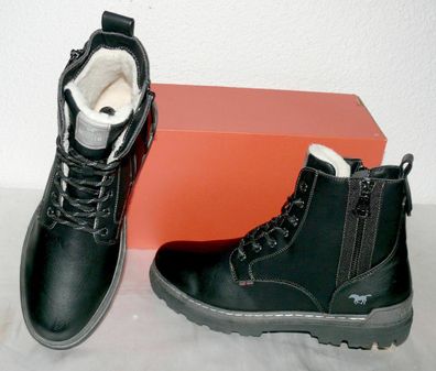 Mustang ZIP Warme Herbst Winter Leder Schuhe Boots Stiefel Futter 42 Black N18
