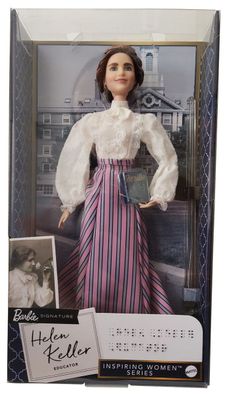 Mattel Barbie GTJ78 Helen Keller Puppe mit gestreiften Rock und Bluse, Inspiring