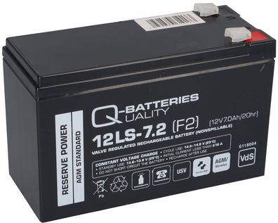 Q-Batteries 12LS-7.2 F2 12V 7,2Ah Blei-Vlies-Akku / AGM VRLA mit VdS