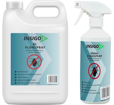 INSIGO 2L + 500ml Anti Floh Bekämpfung Schutz Spray Mittel Befall gegen Flöhe frei Ex