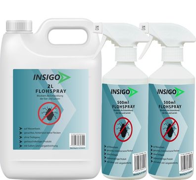 INSIGO 2L + 2x500ml Anti Floh Bekämpfung Schutz Spray Mittel Befall gegen Flöhe frei