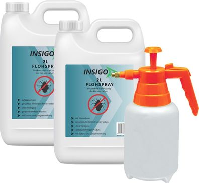INSIGO 2x2L + 2L Sprüher Anti Floh Bekämpfung Schutz Spray Mittel Befall gegen Flöhe