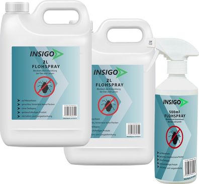 INSIGO 2x2L + 500ml Anti Floh Bekämpfung Schutz Spray Mittel Befall gegen Flöhe frei