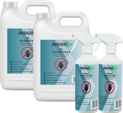 INSIGO 2x2L + 2x500ml Anti Floh Bekämpfung Schutz Spray Mittel Befall gegen Flöhe Ex