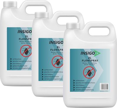 INSIGO 3x2L Anti Floh Bekämpfung Schutz Spray Mittel Befall gegen Flöhe Vernichter Ex