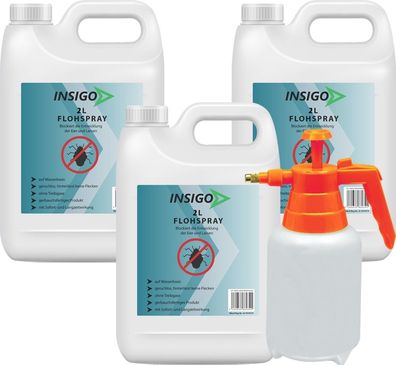 INSIGO 3x2L + 2L Sprüher Anti Floh Bekämpfung Schutz Spray Mittel Befall gegen Flöhe