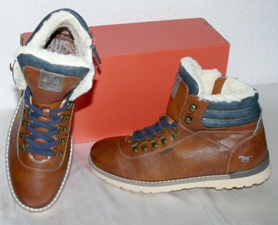 Mustang ZIP Warme Herbst Winter Leder Schuhe Boots Stiefel Futter 42 Cognac N25