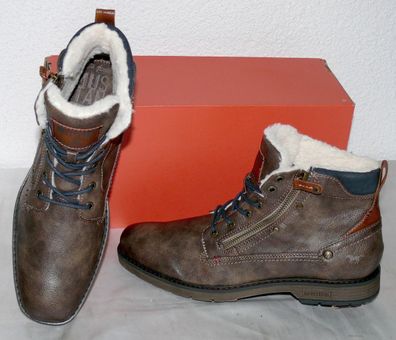 Mustang ZIP Warme Herbst Winter Leder Schuhe Boots Stiefel Futter 42 D. Braun N58