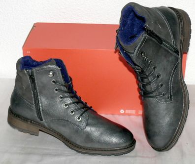 Mustang ZIP Warme Herbst Winter Leder Schuhe Boots Stiefel Futter 42 Dk. Grau N43