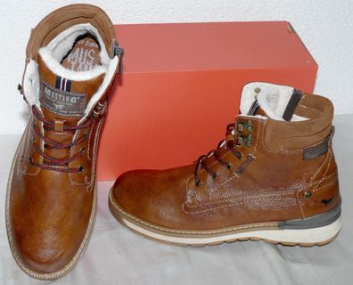 Mustang ZIP Warme Herbst Winter Leder Schuhe Boots Stiefel Futter 42 Cognac N23