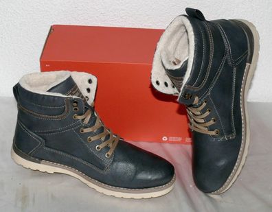 Mustang Warme Herbst Winter Leder Schuhe Boots Stiefel Futter 42 Navy Grau N35