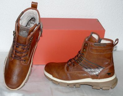 Mustang ZIP Warme Herbst Winter Leder Schuhe Boots Stiefel Futter 42 Cognac N2